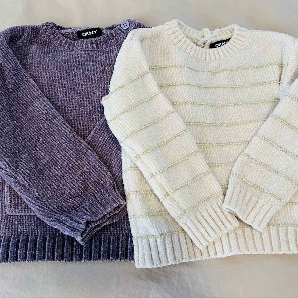 DKNY Toddler Chenille Lavender and Ivory Sweater Set